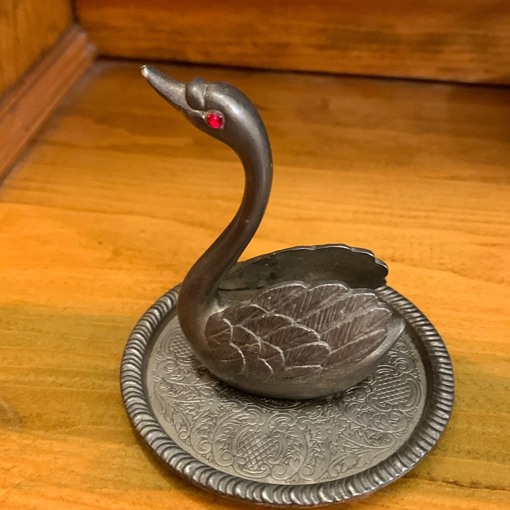 EP silver plated swan ring holder vintage